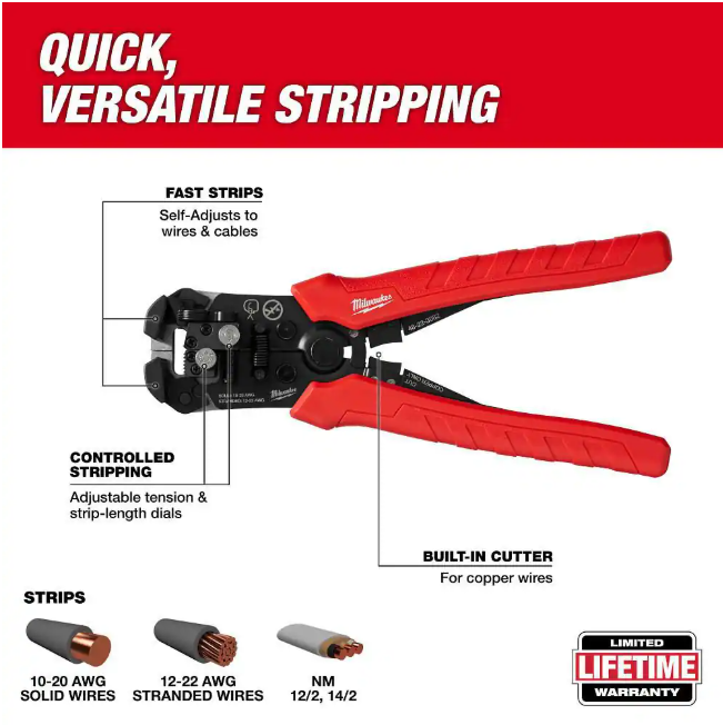 Milwaukee Self-Adjusting Wire Stripper/Cutter with Comfort Grip
