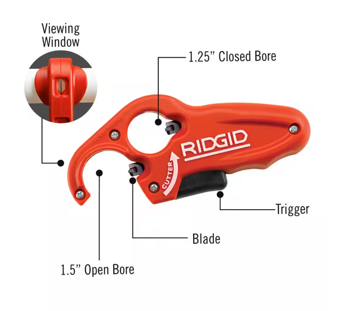 RIDGID 1-1/4 in. AND 1-1/2 in. PTEC 3000 Versatile Thin Wall PE, PP, PVC Plastic Tubing Cutter - Cuts, Cleans, Deburrs & Bevels