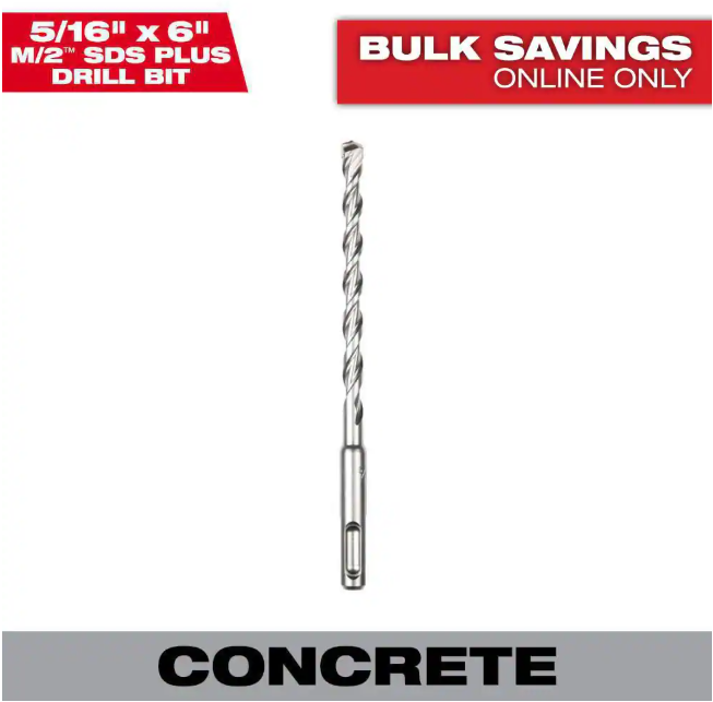 (2-Pack) Milwaukee 5/16 in. x 6 in. 2-Cutter SDS-PLUS Carbide Drill Bit
