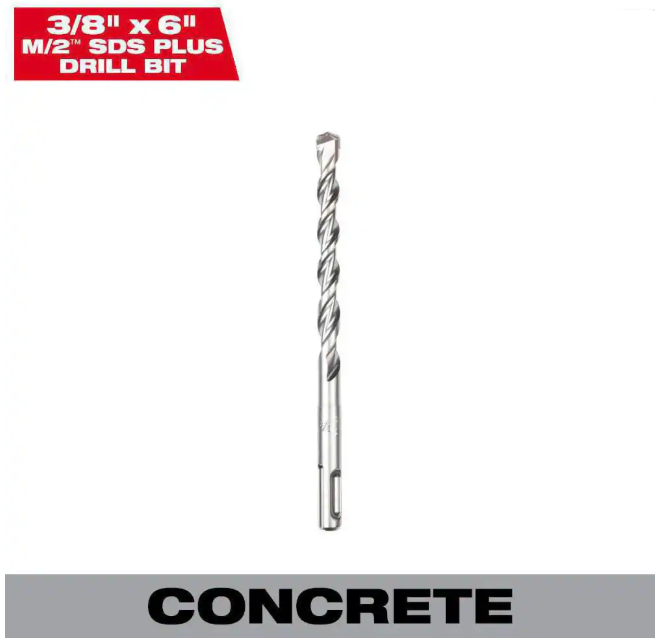 (2-Pack) Milwaukee 3/8 in. x 6 in. 2-Cutter SDS-PLUS Carbide Drill Bit