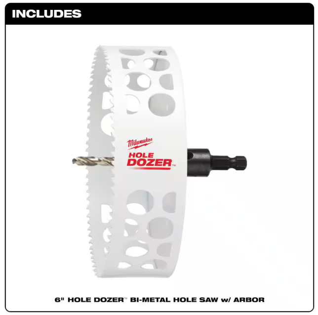Milwaukee 6 in. Hole Dozer Bi-Metal Hole Saw with 3/8 in. Arbor and Pilot Bit