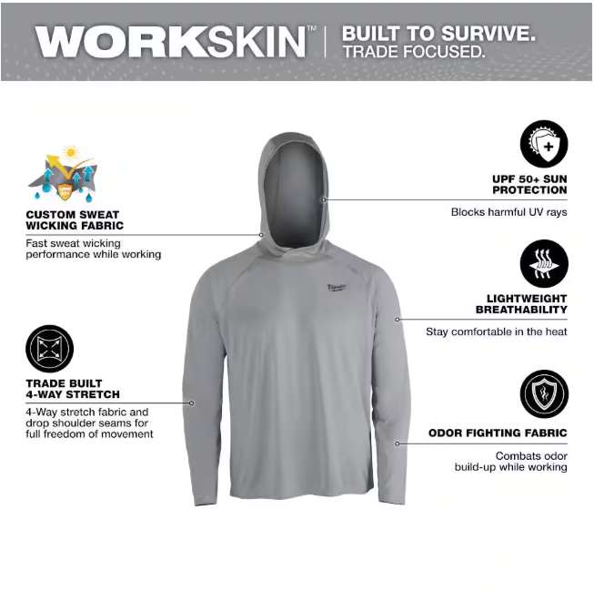 Milwaukee Men's WORKSKIN Gray 2X-Large Hooded Sun Shirt