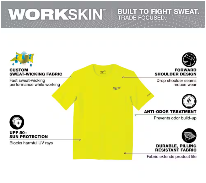 Milwaukee Men's Large Hi-Vis GEN II WORKSKIN Light Weight Performance Short-Sleeve T-Shirt