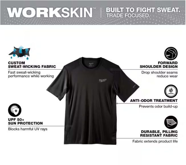 Milwaukee Men's WORKSKIN 2X-Large Black Lightweight Performance Short-Sleeve T-Shirt