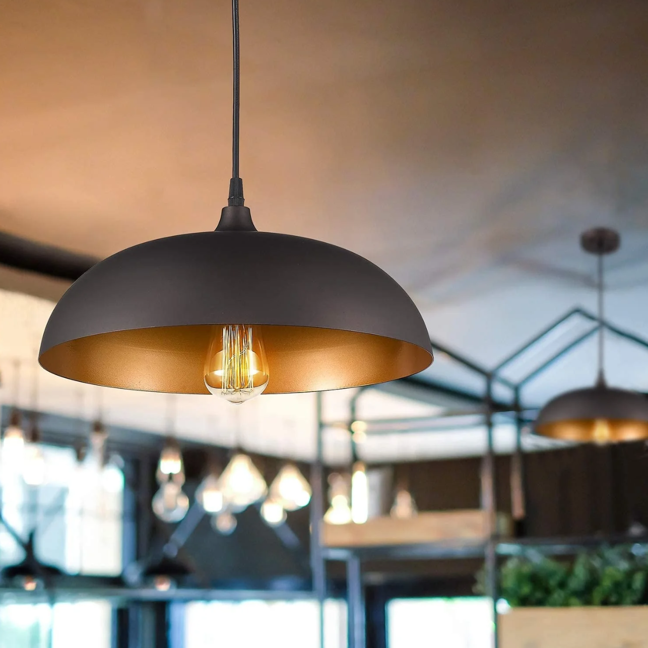 JAZAVA 1-Light Oil Rubbed Bronze Pendant Light with Metal Dome Shade