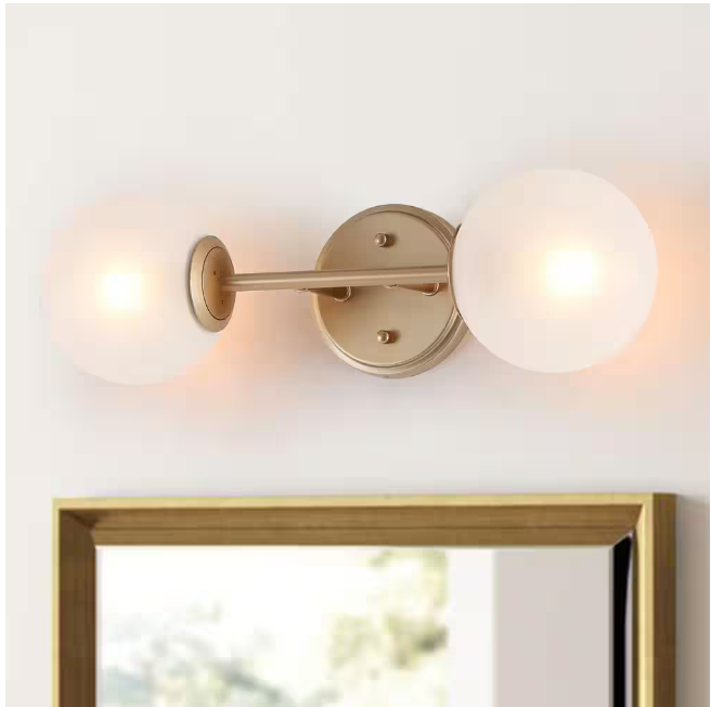Uolfin Gold Wall Sconce Light 2-Light Modern Farmhouse Globe Bathroom Vanity Light Fixture with Frosted Glass Shades