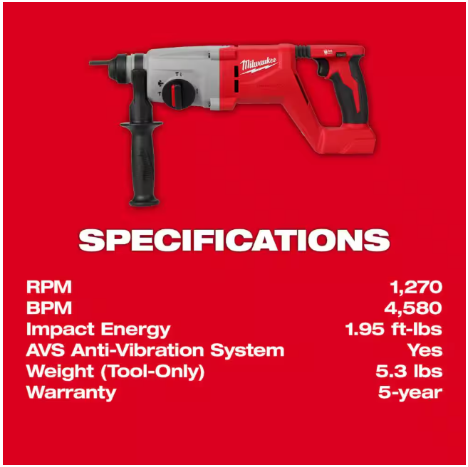 Milwaukee M18 18V Lithium-Ion Brushless Cordless 1 in. SDS-Plus D-Handle Rotary Hammer (Tool-Only)