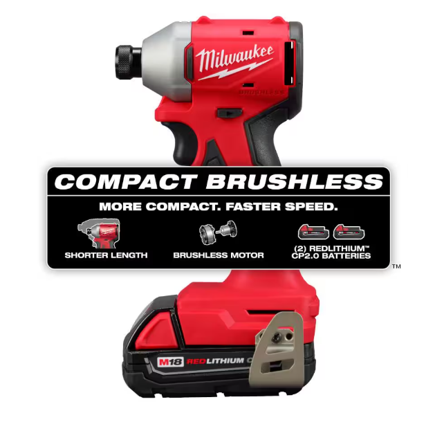 Milwaukee M18 18V Lithium-Ion Brushless Cordless 1/4 in. Impact Driver Kit with Two 2.0 Ah Batteries and Charger