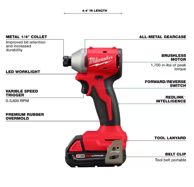 Milwaukee M18 18V Lithium-Ion Brushless Cordless 1/4 in. Impact Driver Kit with Two 2.0 Ah Batteries and Charger