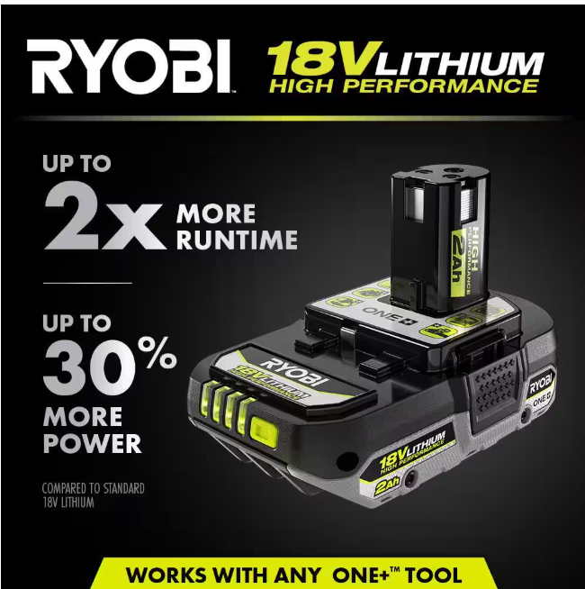 RYOBI ONE+ 18V HIGH PERFORMANCE Lithium-Ion 2.0 Ah Compact Battery (2-Pack)
