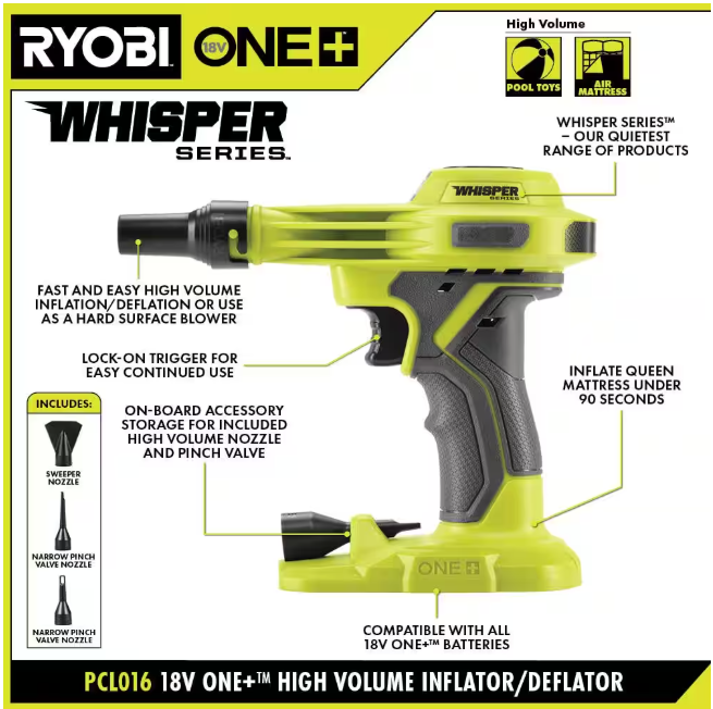 RYOBI ONE+ 18V Cordless High Volume Inflator (Tool Only)