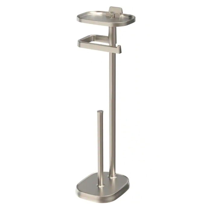 Delta Freestanding Toilet Paper Holder with Shelf and Reserve in Flat Nickel