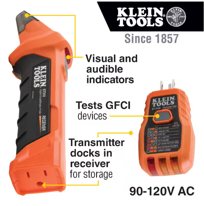 Klein Tools Digital Circuit Breaker Finder with GFCI Outlet Tester (ET310)