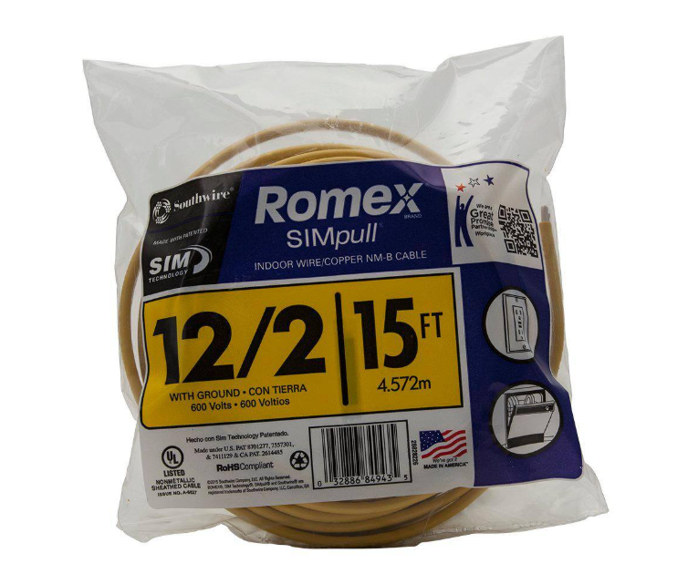 Southwire 15 ft. 12/2 Solid Romex SIMpull CU NM-B W/G Wire