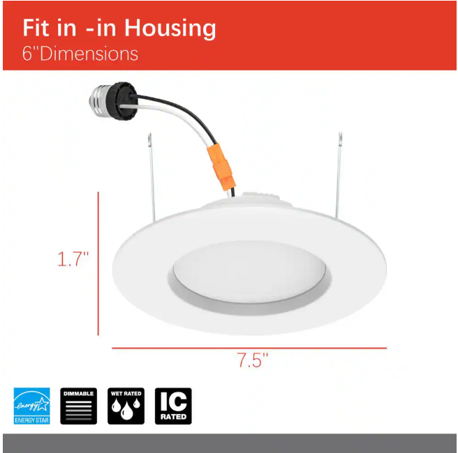 Commercial Electric 5/6 in. Integrated LED Recessed Retrofit Light Trim with Selectable Color Temperature, (4-Pack)