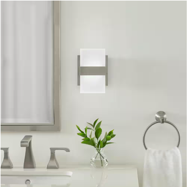 Home Decorators Collection Alberson 5 in. Brushed Nickel 2-Light LED Sconce