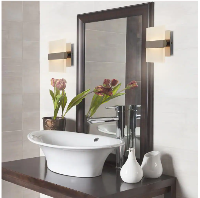 Home Decorators Collection Alberson 5 in. Brushed Nickel 2-Light LED Sconce