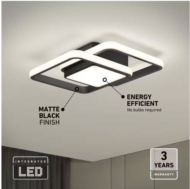 Artika Romeson 11 in. 1 Light Black 5CCT Integrated Selectable LED Flush Mount Ceiling Light