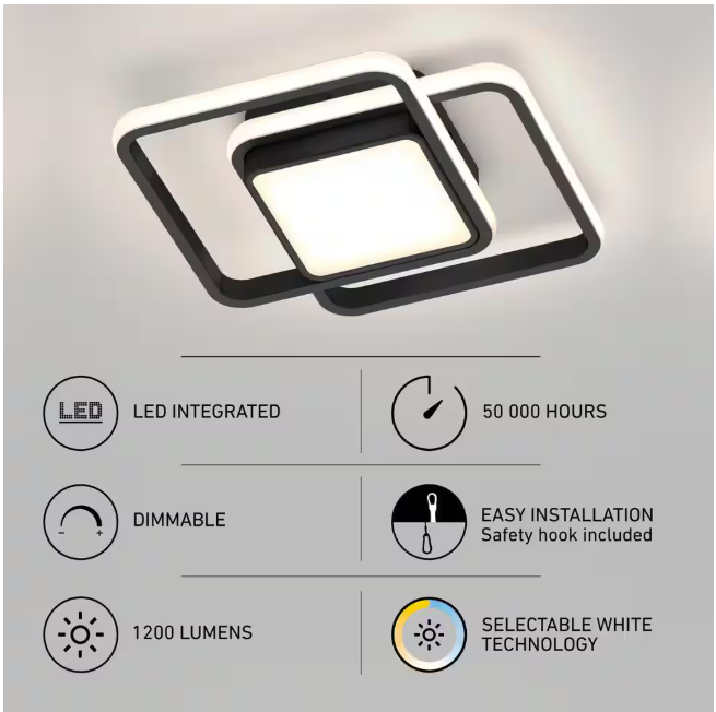 Artika Romeson 11 in. 1 Light Black 5CCT Integrated Selectable LED Flush Mount Ceiling Light