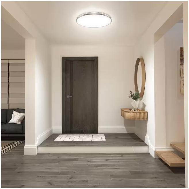 Artika Europa 21 in. 1-Light Modern Silver Integrated LED 3 CCT Flush Mount Ceiling Light Fixture for Kitchen or Bedroom