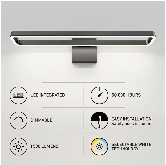 Artika Hinge 27 in. 1 Light Black Modern Integrated LED 3 CCT Vanity Light Bar for Bathroom