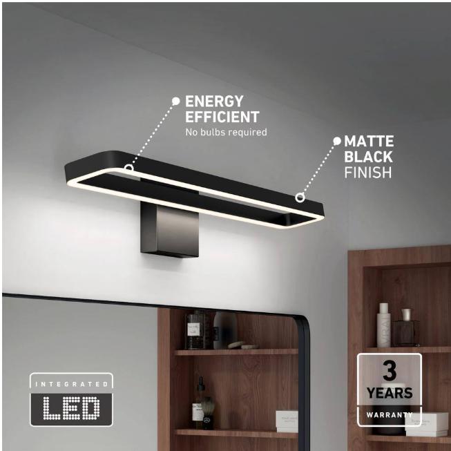 Artika Hinge 27 in. 1 Light Black Modern Integrated LED 3 CCT Vanity Light Bar for Bathroom