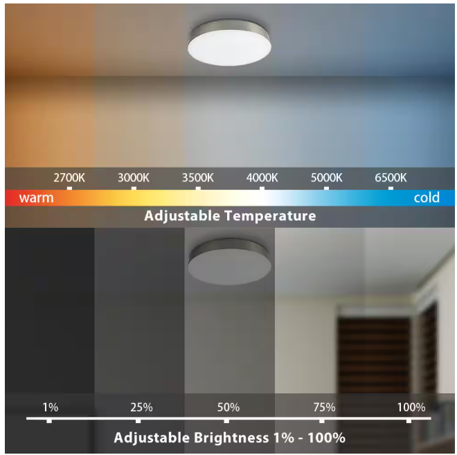 Hampton Bay Lakeshore 13 in. Brushed Nickel Color Changing and Adjustable CCT Integrated LED Smart Flush Mount Powered by Hubspace