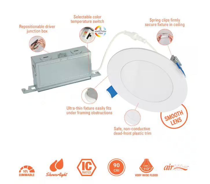 HALO HLBSL 4 in. Canless Integrated LED, 600 Lumens, 5CCT, White (12-Pack)