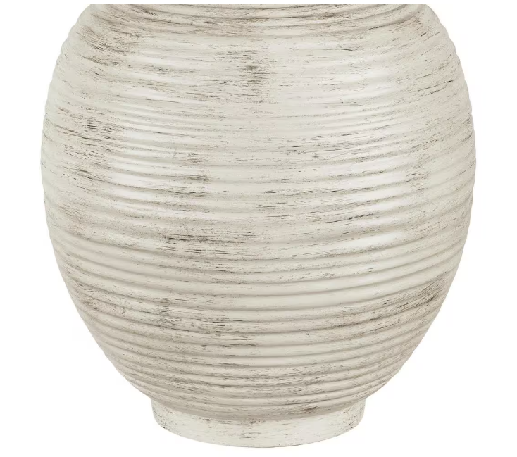Hampton Bay Finch 22 in. Distressed White Ribbed Table Lamp with White Linen Shade