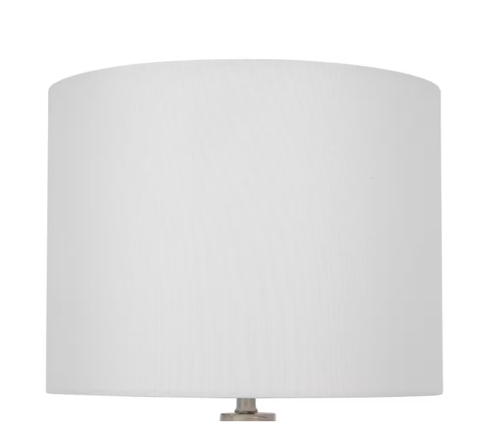 Hampton Bay Finch 22 in. Distressed White Ribbed Table Lamp with White Linen Shade