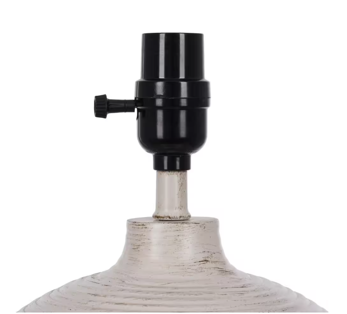 Hampton Bay Finch 22 in. Distressed White Ribbed Table Lamp with White Linen Shade