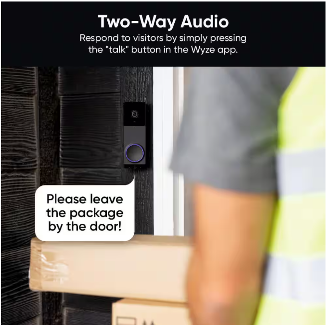 Wyze Wireless Duo Cam Video Doorbell, Battery Powered, 2K Full HD Video, 2 Cameras (People and Package), Color Night Vision