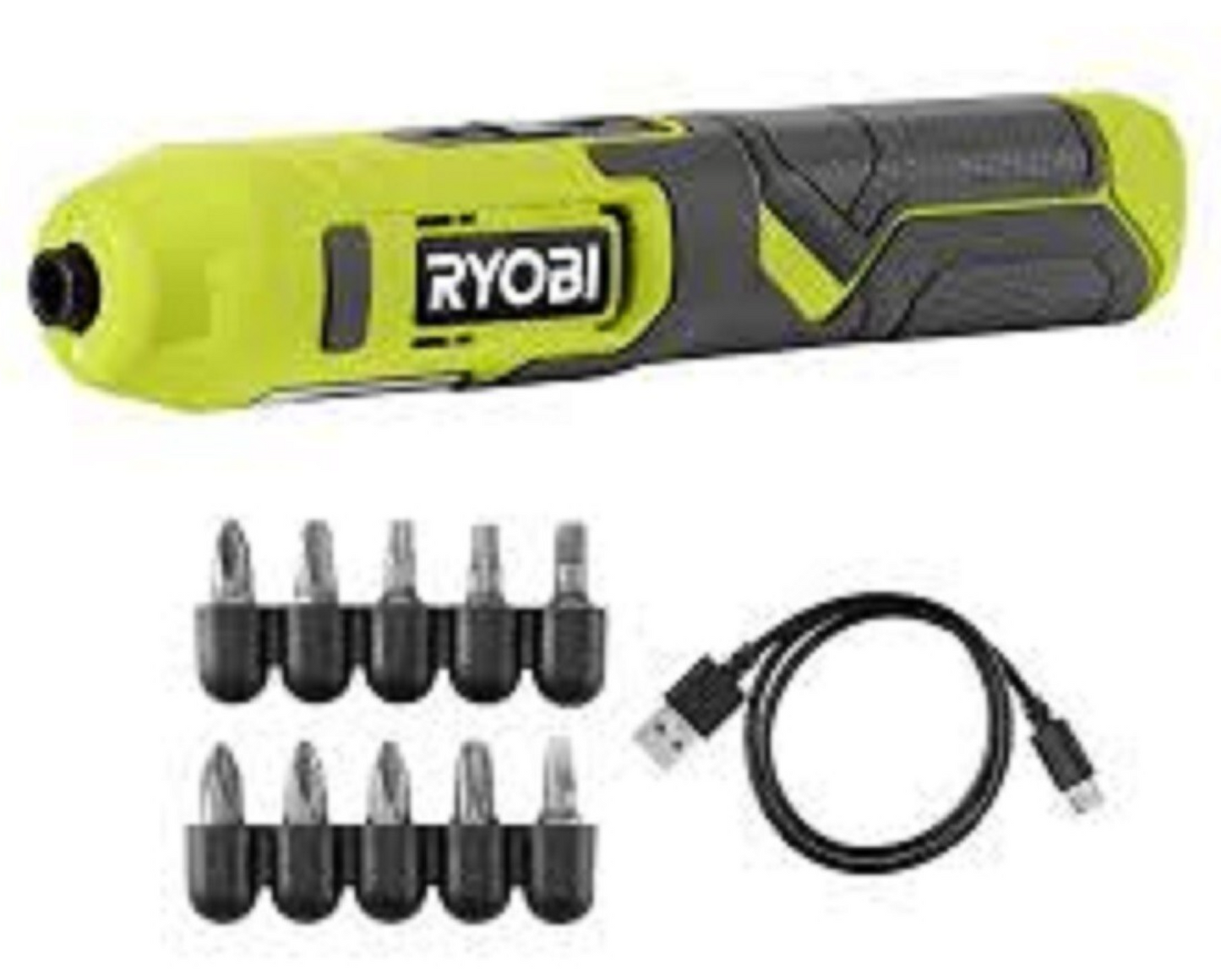 Ryobi 4V 1/4 in. Screwdriver Kit w /Bit Accessories and cable FVD01KSB