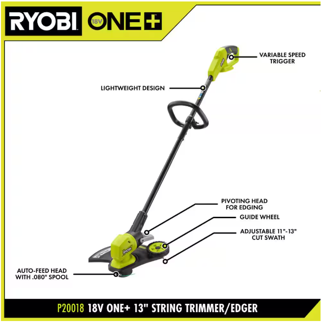 RYOBI ONE+ 18V 13 in. Cordless Battery String Trimmer/Edger (Tool Only)