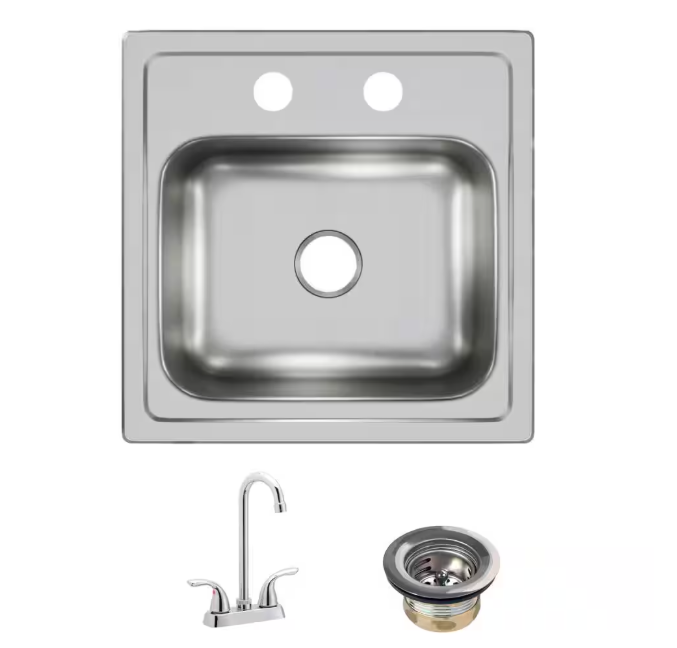 Elkay 15 in. Drop-in Single Bowl 20-Gauge Durable Satin Stainless Steel Kitchen Sink Kit w/ Faucet