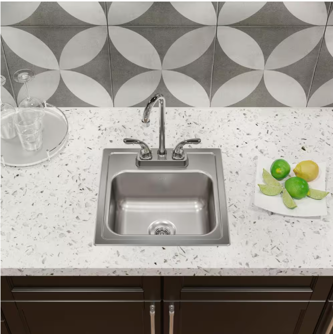 Elkay 15 in. Drop-in Single Bowl 20-Gauge Durable Satin Stainless Steel Kitchen Sink Kit w/ Faucet