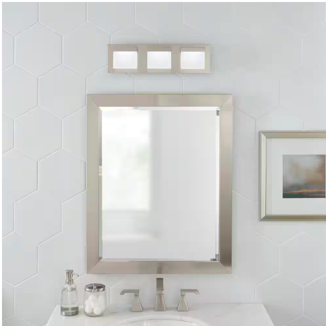 Home Decorators Collection Alberson Collection 3-Light Brushed Nickel LED Vanity Light with Frosted Acrylic Shade