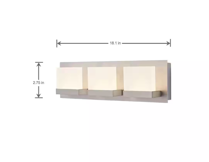 Home Decorators Collection Alberson Collection 3-Light Brushed Nickel LED Vanity Light with Frosted Acrylic Shade