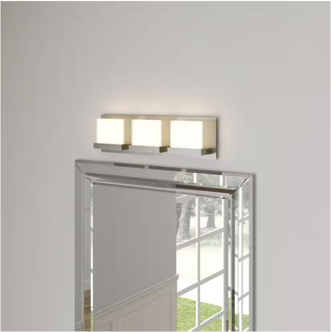 Home Decorators Collection Alberson Collection 3-Light Brushed Nickel LED Vanity Light with Frosted Acrylic Shade