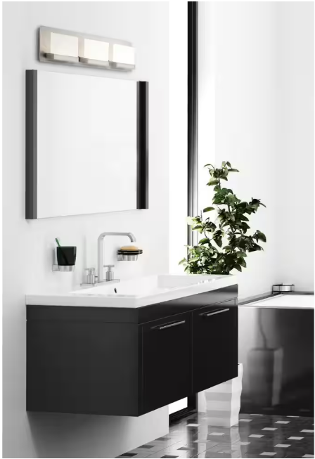 Home Decorators Collection Alberson Collection 3-Light Brushed Nickel LED Vanity Light with Frosted Acrylic Shade