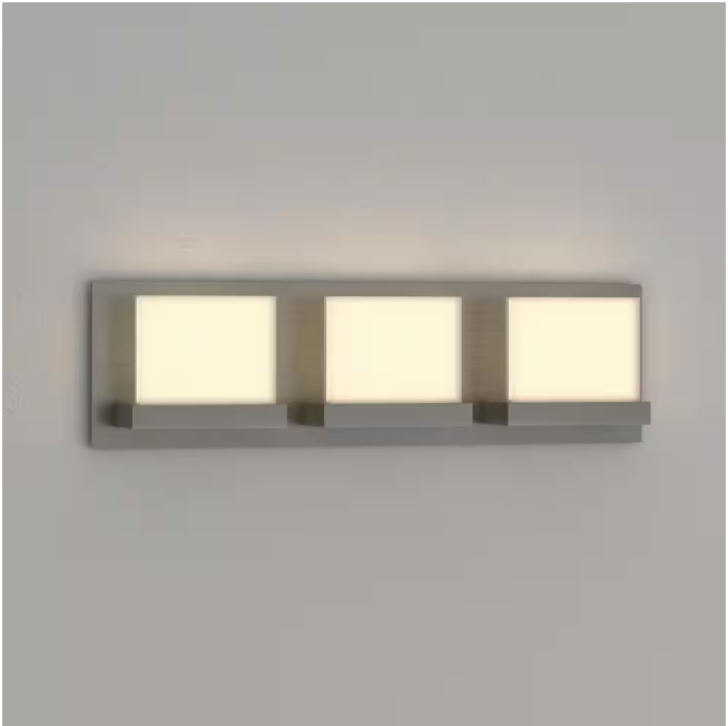 Home Decorators Collection Alberson Collection 3-Light Brushed Nickel LED Vanity Light with Frosted Acrylic Shade