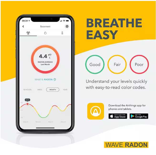 Airthings Wave Radon Battery Operated Smart Radon Detector