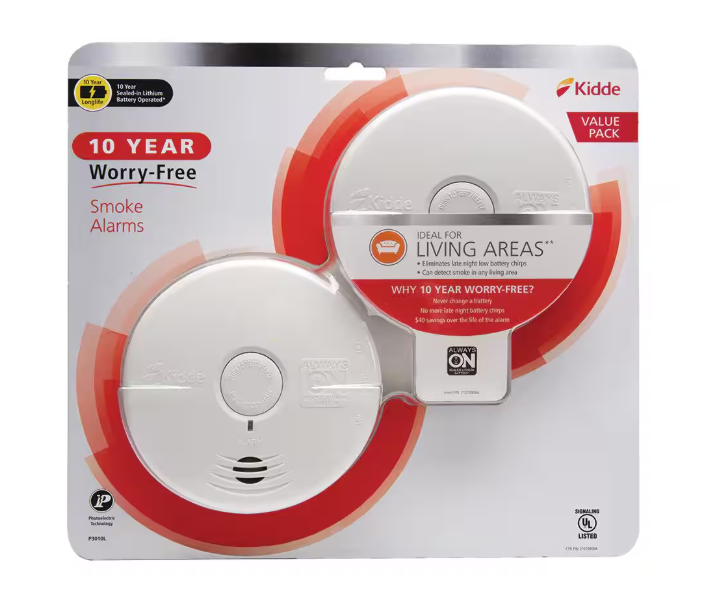 Kidde 10 Year Worry -Free Battery Powered Smoke Detector with Photoelectric Sensor (2-Pack) 21029898