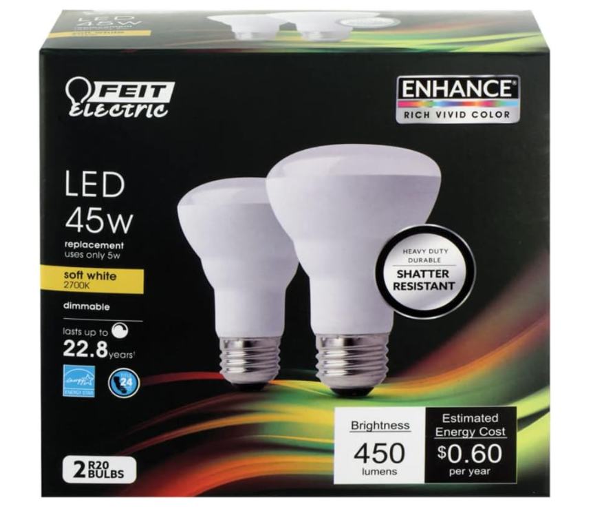 (6 Boxes 12 Bulbs) Feit Electric R20 E26 (Medium) LED Bulb Soft White 45 Watt Equivalence 12 pk