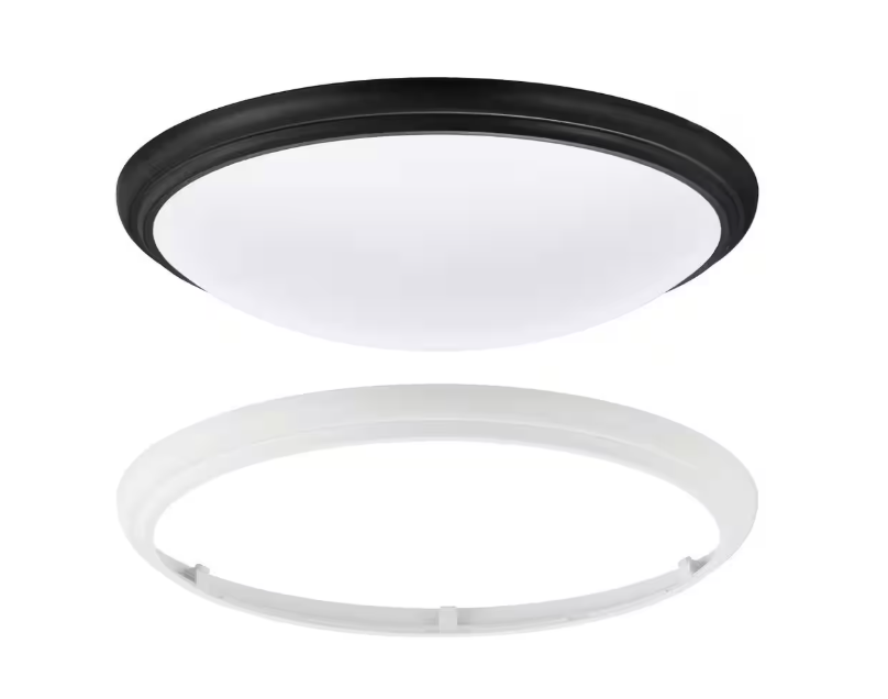 Commercial Electric 14 in. Light Matte Black and White Adjustable CCT Integrated LED Ceiling Flush Mount Fixture with Interchangeable Trim