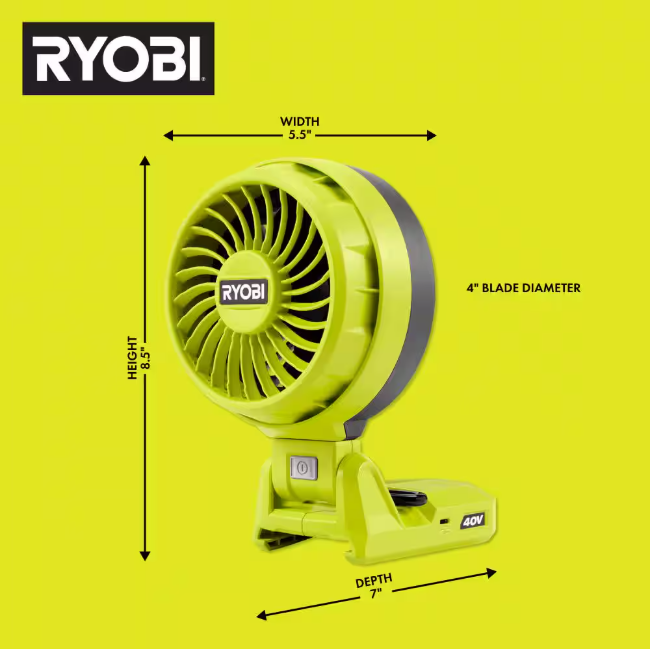 RYOBI 40V Cordless Battery Topper Fan (Tool Only)
