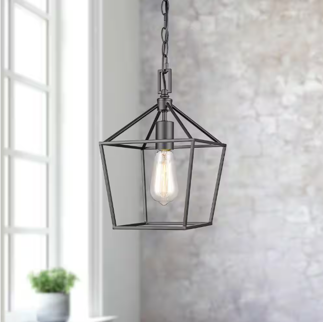Home Decorators Collection Weyburn 1-Light Bronze Farmhouse Mini Pendant Light Fixture with Caged Metal Shade