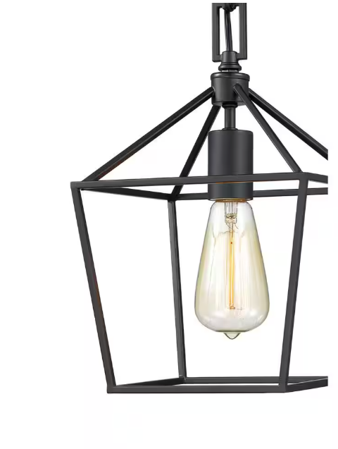 Home Decorators Collection Weyburn 1-Light Bronze Farmhouse Mini Pendant Light Fixture with Caged Metal Shade