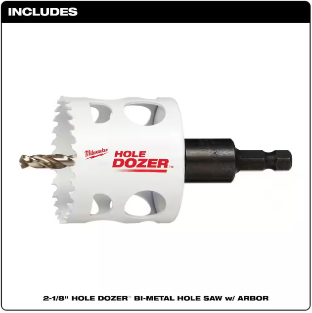 Milwaukee 2-1/8 in. Hole Dozer Bi-Metal Hole Saw with 3/8 in. Arbor & Pilot Bit