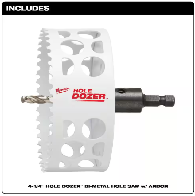Milwaukee 4-1/4 in. HOLE DOZER Bi-Metal Hole Saw with 3/8 in. Arbor and Pilot Bit
